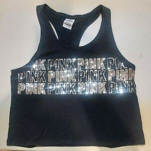 PINK Victoria's Secret Black Tank Top with Silver Sequins
